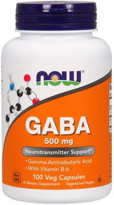 Now Foods, GABA, 500 mg, 100 Veg Capsules ,المكملات الغذائية، غابا (حمض غاما أمينوبوتيريك)