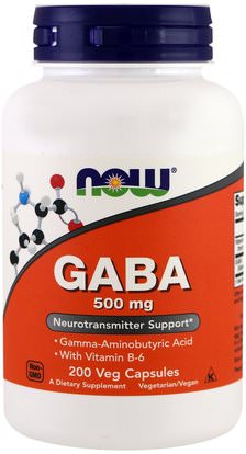 Now Foods, GABA, 500 mg, 200 Capsules ,والمكملات، والأحماض الأمينية، غابا (حمض غاما أمينوبوتيريك)
