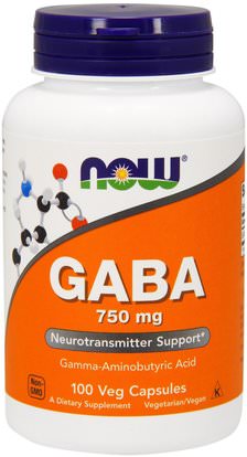 Now Foods, GABA, 750 mg, 100 Veg Capsules ,المكملات الغذائية، غابا (حمض غاما أمينوبوتيريك)