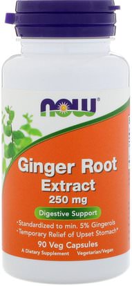 Now Foods, Ginger Root Extract, 250 mg, 90 Veg Capsules ,الأعشاب، جذر الزنجبيل، الهضم، المعدة