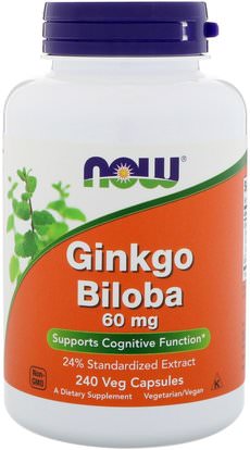 Now Foods, Ginkgo Biloba, 60 mg, 240 Veg Capsules ,الأعشاب، الجنكة، بيلوبا