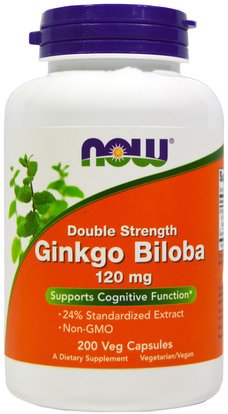 Now Foods, Ginkgo Biloba, Double Strength, 120 mg, 200 Veg Capsules ,الأعشاب، الجنكة، بيلوبا
