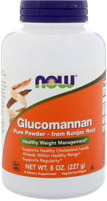 Now Foods, Glucomannan, Pure Powder, 8 oz (227 g) ,والمكملات الغذائية، والألياف، غلوكومانان (كونجاك الجذر)، والصحة، والإمساك