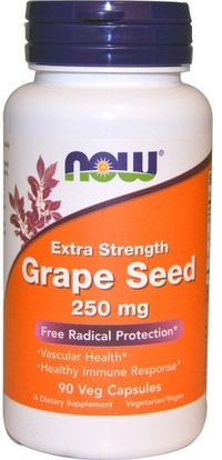 Now Foods, Grape Seed, Extra Strength, 250 mg, 90 Veg Capsules ,المكملات الغذائية، مضادات الأكسدة، استخراج بذور العنب