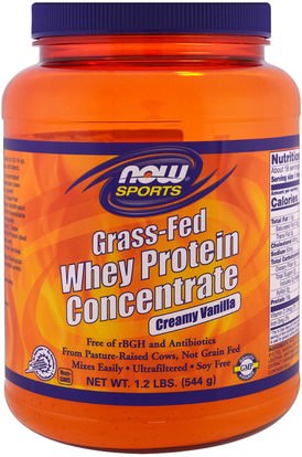 Now Foods, Grass-Fed Whey Protein Concentrate, Creamy Vanilla, 1.2 lbs (544 g) ,والرياضة، والمكملات الغذائية، بروتين مصل اللبن