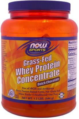 Now Foods, Grass-Fed Whey Protein Concentrate, Dutch Chocolate, 1.2 lbs (544 g) ,والرياضة، والمكملات الغذائية، بروتين مصل اللبن