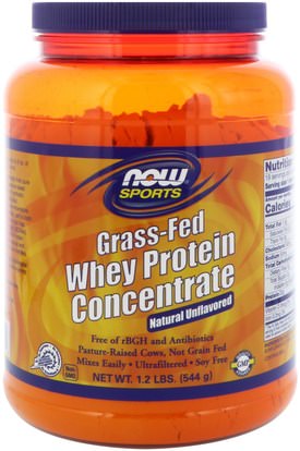 Now Foods, Grass-Fed Whey Protein Concentrate, Natural Unflavored, 1.2 lbs (544 g) ,والرياضة، والمكملات الغذائية، بروتين مصل اللبن