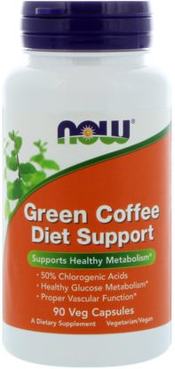 Now Foods, Green Coffee Diet Support, 90 Veg Capsules ,والمكملات الغذائية، ومضادات الأكسدة، واستخراج حبوب البن الخضراء، وفقدان الوزن، والنظام الغذائي