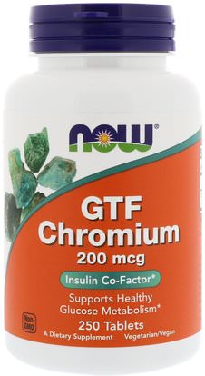 Now Foods, GTF Chromium, 200 mcg, 250 Tablets ,والملاحق، والمعادن، والكروم غت (عامل تحمل الجلوكوز)