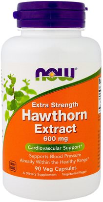 Now Foods, Hawthorn Extract, Extra Strength, 600 mg, 90 Veg Capsules ,الصحة، ضغط الدم، الأعشاب، الزعرور