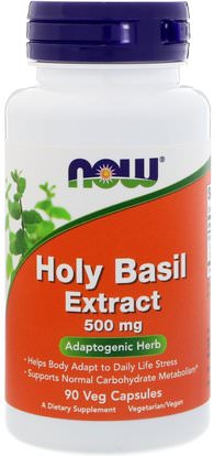 Now Foods, Holy Basil Extract, 500 mg, 90 Veg Capsules ,الأعشاب، الريحان المقدس، أدابتوغن