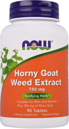 Now Foods, Horny Goat Weed Extract, 750 mg, 90 Tablets ,الصحة، الرجال، أقرن، غوات، عشب، ماكا