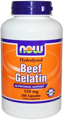 Now Foods, Hydrolyzed Beef Gelatin, 550 mg, 200 Capsules ,الصحة، صحة الأظافر، الجيلاتين، لحم البقر الجيلاتين