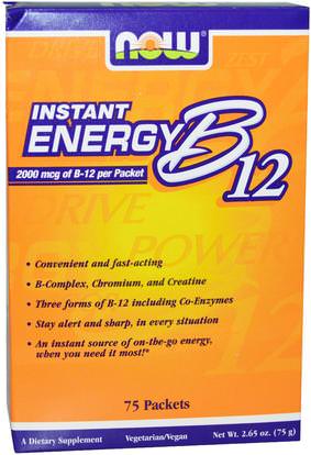 Now Foods, Instant Energy B-12, 2000 mcg, 75 Packets, (1 g) Each ,الفيتامينات، فيتامين ب، فيتامين B12، الصحة، متلازمة التعب المزمن كفس