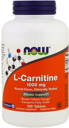 Now Foods, L-Carnitine, 1000 mg, 100 Tablets ,المكملات الغذائية، والأحماض الأمينية، ل كارنيتين