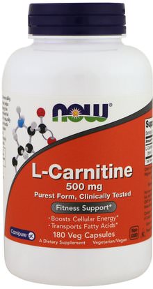 Now Foods, L-Carnitine, 500 mg, 180 Veg Capsules ,المكملات الغذائية، والأحماض الأمينية، ل كارنيتين