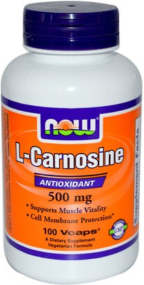 Now Foods, L-Carnosine, 500 mg, 100 Veg Capsules ,المكملات الغذائية، مضادات الأكسدة، الأحماض الأمينية