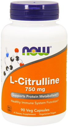 Now Foods, L-Citrulline, 750 mg, 90 Veg Capsules ,المكملات الغذائية، والأحماض الأمينية، ل سيترولين، والرياضة، وأكسيد النيتريك