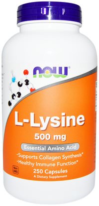 Now Foods, L-Lysine, 500 mg, 250 Capsules ,المكملات الغذائية، والأحماض الأمينية، ل يسين