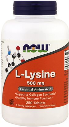 Now Foods, L-Lysine, 500 mg, 250 Tablets ,المكملات الغذائية، والأحماض الأمينية، ل يسين