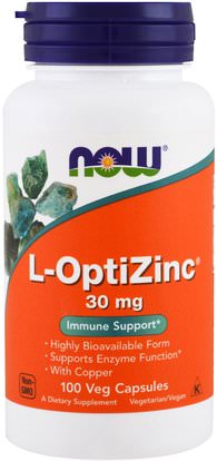 Now Foods, L-OptiZinc, 30 mg, 100 Veg Capsules ,المكملات الغذائية، المعادن، النحاس، الزنك
