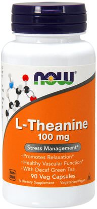Now Foods, L-Theanine, 100 mg, 90 Veg Capsules ,المكملات الغذائية، والأحماض الأمينية، ل الثيانين