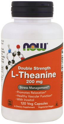 Now Foods, L-Theanine, Double Strength, 200 mg, 120 Veg Capsules ,المكملات الغذائية، والأحماض الأمينية، ل الثيانين