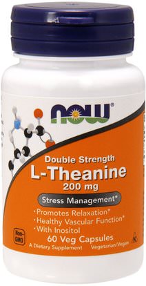 Now Foods, L-Theanine, Double Strength, 200 mg, 60 Veg Capsules ,المكملات الغذائية، ل الثيانين، الآن الأطعمة ل- الثيانين