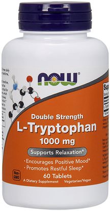 Now Foods, L-Tryptophan, Double Strength, 1,000 mg, 60 Tablets ,المكملات الغذائية، ل التربتوفان، الأحماض الأمينية