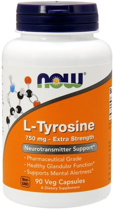 Now Foods, L-Tyrosine, Extra Strength, 750 mg, 90 Veg Capsules ,المكملات الغذائية، والأحماض الأمينية، لتر التيروزين