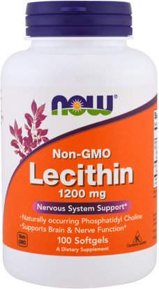 Now Foods, Lecithin, 1200 mg, 100 Softgels ,المكملات الغذائية، الليسيثين، اضطراب نقص الانتباه، إضافة، أدهد، الدماغ