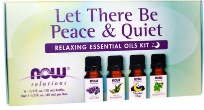 Now Foods, Let There Be Peace & Quiet, Relaxing Essential Oils Kit, 4 Bottles, 1/3 fl oz (10 ml) Each ,حمام، الجمال، الزيوت العطرية الزيوت، مجموعات هدية