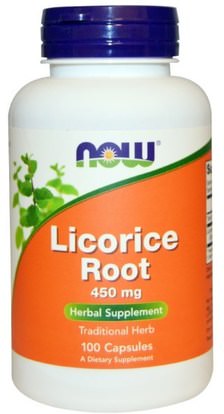 Now Foods, Licorice Root, 450 mg, 100 Capsules ,الأعشاب، الجذر عرق السوس (دغل)، أدابتوغين