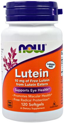 Now Foods, Lutein, 10 mg, 120 Softgels ,المكملات الغذائية، مضادات الأكسدة، اللوتين، الكاروتينات