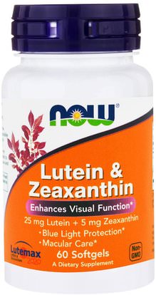 Now Foods, Lutein & Zeaxanthin, 60 Softgels ,المكملات الغذائية، مضادات الأكسدة، اللوتين، الكاروتينات، زياكسانثين