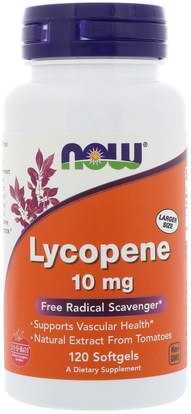 Now Foods, Lycopene, 10 mg, 120 Softgels ,المكملات الغذائية، مضادات الأكسدة، الليكوبين