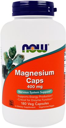 Now Foods, Magnesium Caps, 400 mg, 180 Veggie Caps ,والمكملات الغذائية، والمعادن، والكالسيوم والمغنيسيوم
