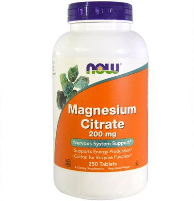 Now Foods, Magnesium Citrate, 200 mg, 250 Tablets ,المكملات الغذائية، والمعادن، سيترات المغنيسيوم