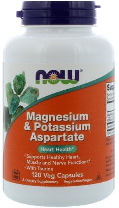 Now Foods, Magnesium & Potassium Aspartate, 120 Capsules ,المكملات الغذائية، المعادن، الكالسيوم والمغنيسيوم اسبارتاتي