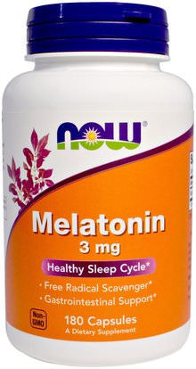 Now Foods, Melatonin, 3 mg, 180 Capsules ,والمكملات الغذائية، والنوم، الميلاتونين