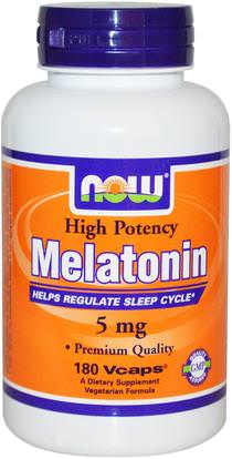 Now Foods, Melatonin, 5 mg, 180 Veg Capsules ,المكملات الغذائية، الميلاتونين 5 ملغ