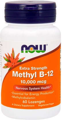 Now Foods, Methyl B-12, Extra Strength, 10,000 mcg, 60 Lozenges ,الفيتامينات، فيتامين ب، فيتامين ب 12