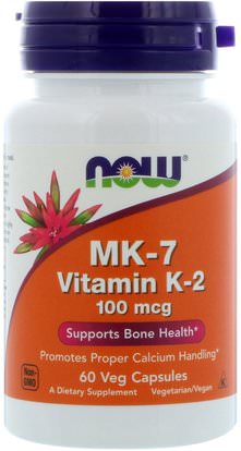 Now Foods, MK-7, Vitamin K-2, 100 mcg, 60 Veg Capsules ,الفيتامينات، فيتامين k