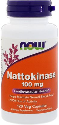 Now Foods, Nattokinase, 100 mg, 120 Veg Capsules ,المكملات الغذائية، ناتوكيناس، الإنزيمات