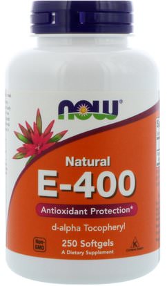 Now Foods, Natural E-400, 250 Softgels ,الفيتامينات، فيتامين e، 100٪ فيتامين ه الطبيعي