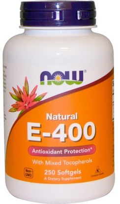 Now Foods, Natural E-400 With Mixed Tocopherols, 250 Softgels ,الفيتامينات، فيتامين e، 100٪ فيتامين ه الطبيعي