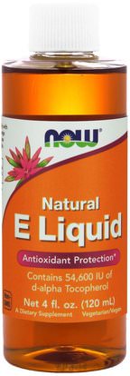 Now Foods, Natural E Liquid, 4 fl oz (120 ml) ,الفيتامينات السائل، فيتامين ه، 100٪ فيتامين ه الطبيعي