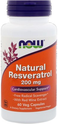 Now Foods, Natural Resveratrol, 200 mg, 60 Veg Capsules ,المكملات الغذائية، مضادات الأكسدة، ريسفيراترول