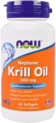 Now Foods, Neptune Krill Oil, 500 mg, 60 Softgels ,المكملات الغذائية، إيفا أوميجا 3 6 9 (إيبا دا)، زيت الكريل، زيت الكريل نبتون