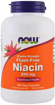 Now Foods, Flush-Free Niacin, Double Strength, 500 mg, 180 Veg Capsules ,الفيتامينات، فيتامين ب، فيتامين b3، فيتامين b3 - النياسين دافق مجانا